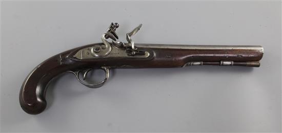 A flintlock holster pistol, by Thomas, 15.5in.